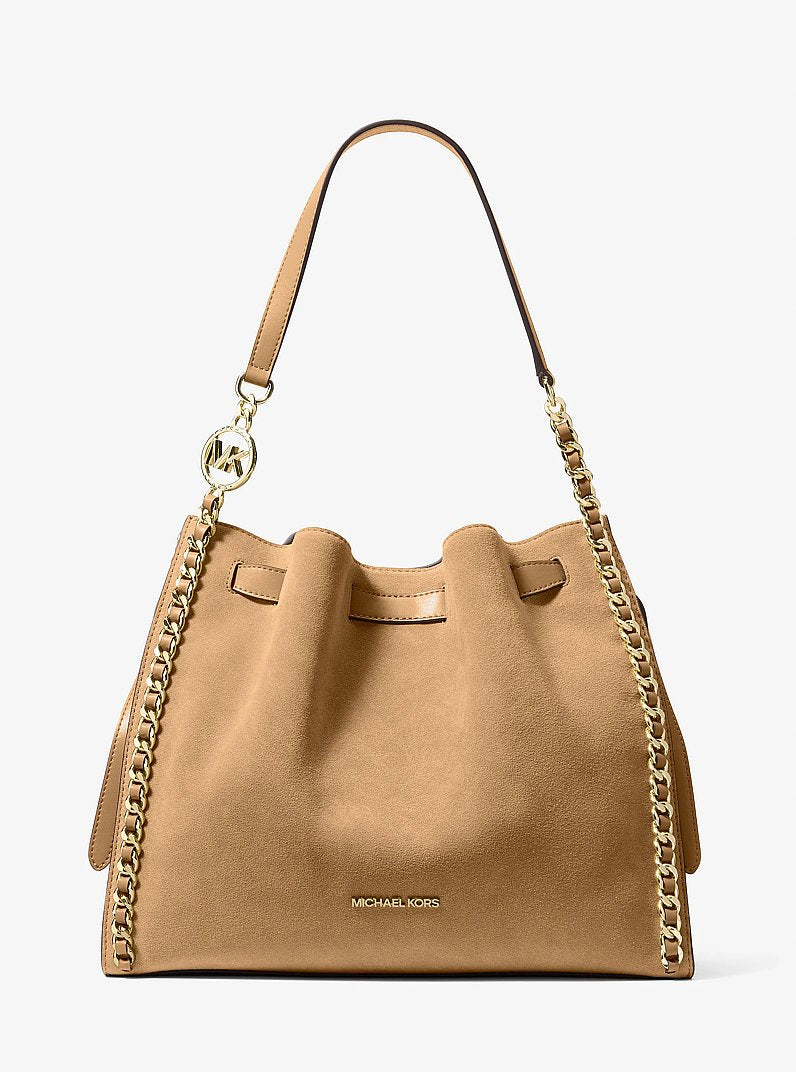 Mina Large Suede Chain Shoulder Bag Camel Camel