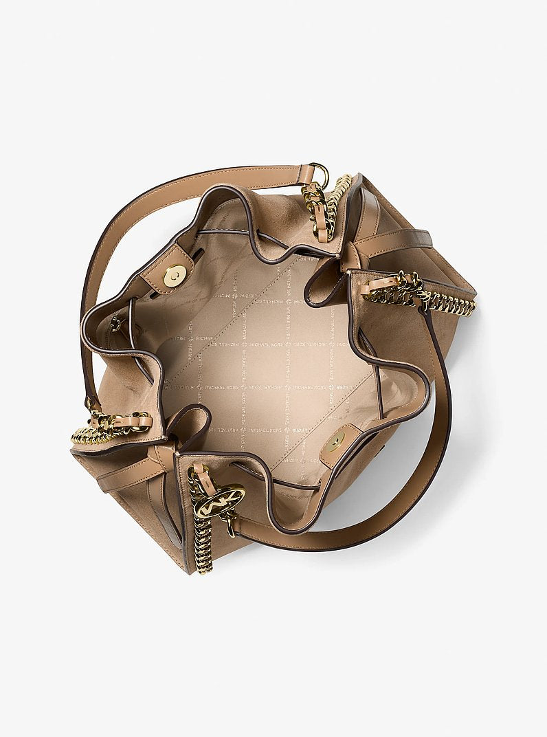 Mina Large Suede Chain Shoulder Bag Camel Camel