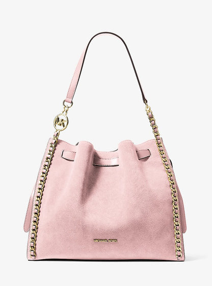 Mina Large Suede Chain Shoulder Bag Powder Blush Powder Blush