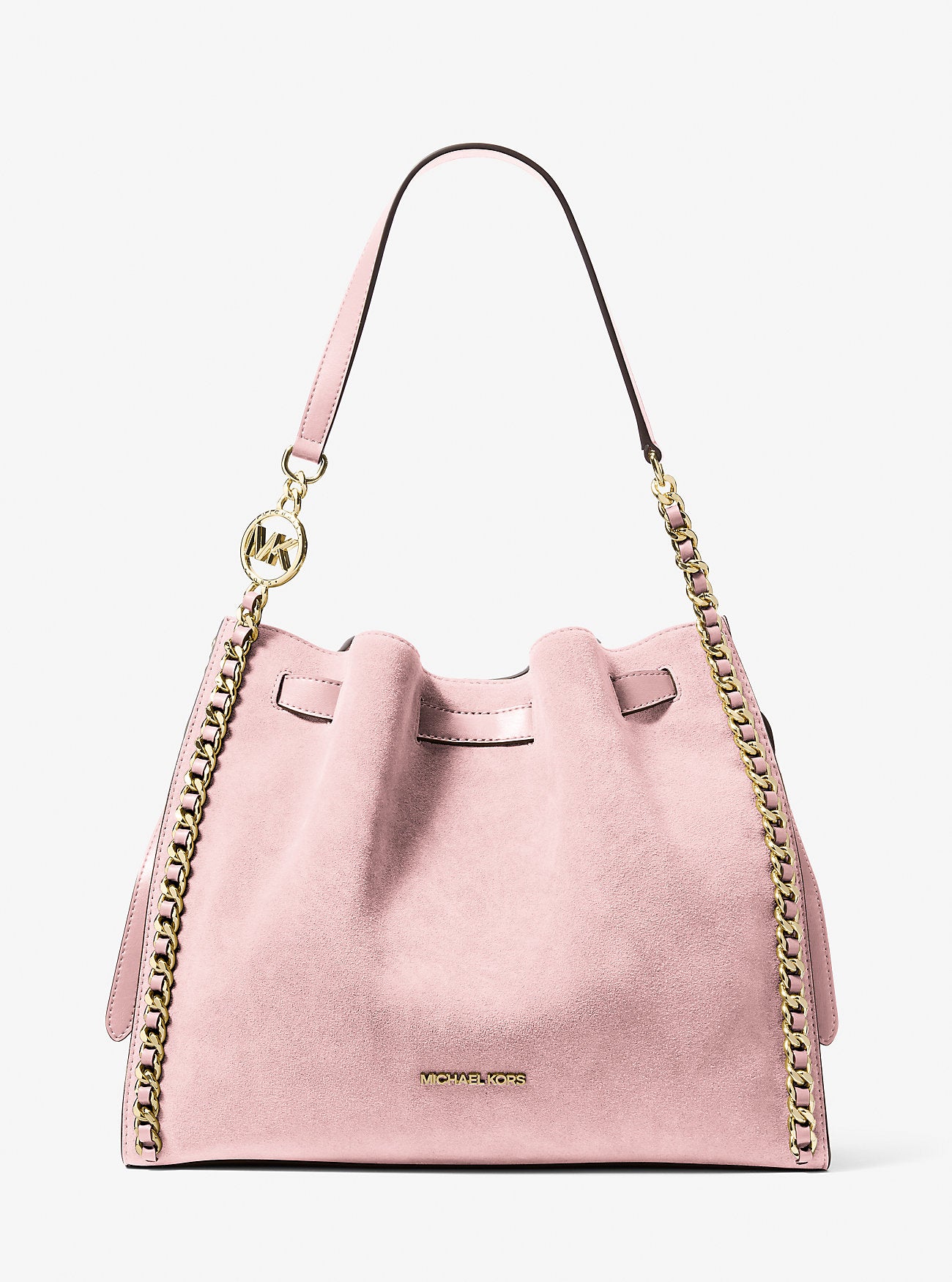 Mina Large Suede Chain Shoulder Bag Powder Blush Powder Blush