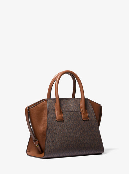 Avril Small Logo and Leather Satchel Brown Brown