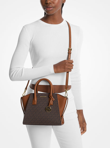 Avril Small Logo and Leather Satchel Brown Brown