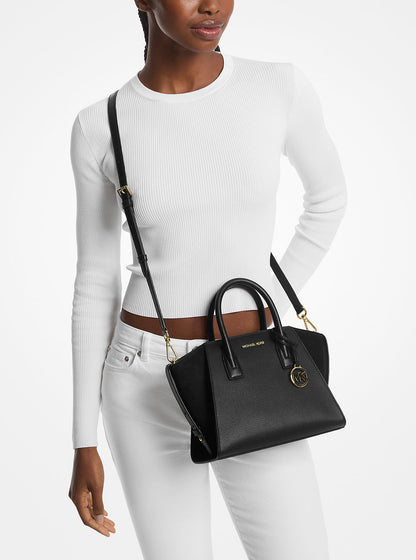 Avril Small Pebbled Leather Satchel Black Black