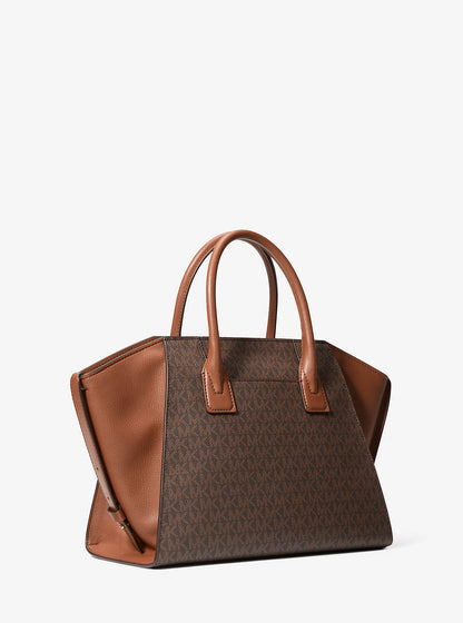 Avril Large Signature Logo Satchel Brown Brown