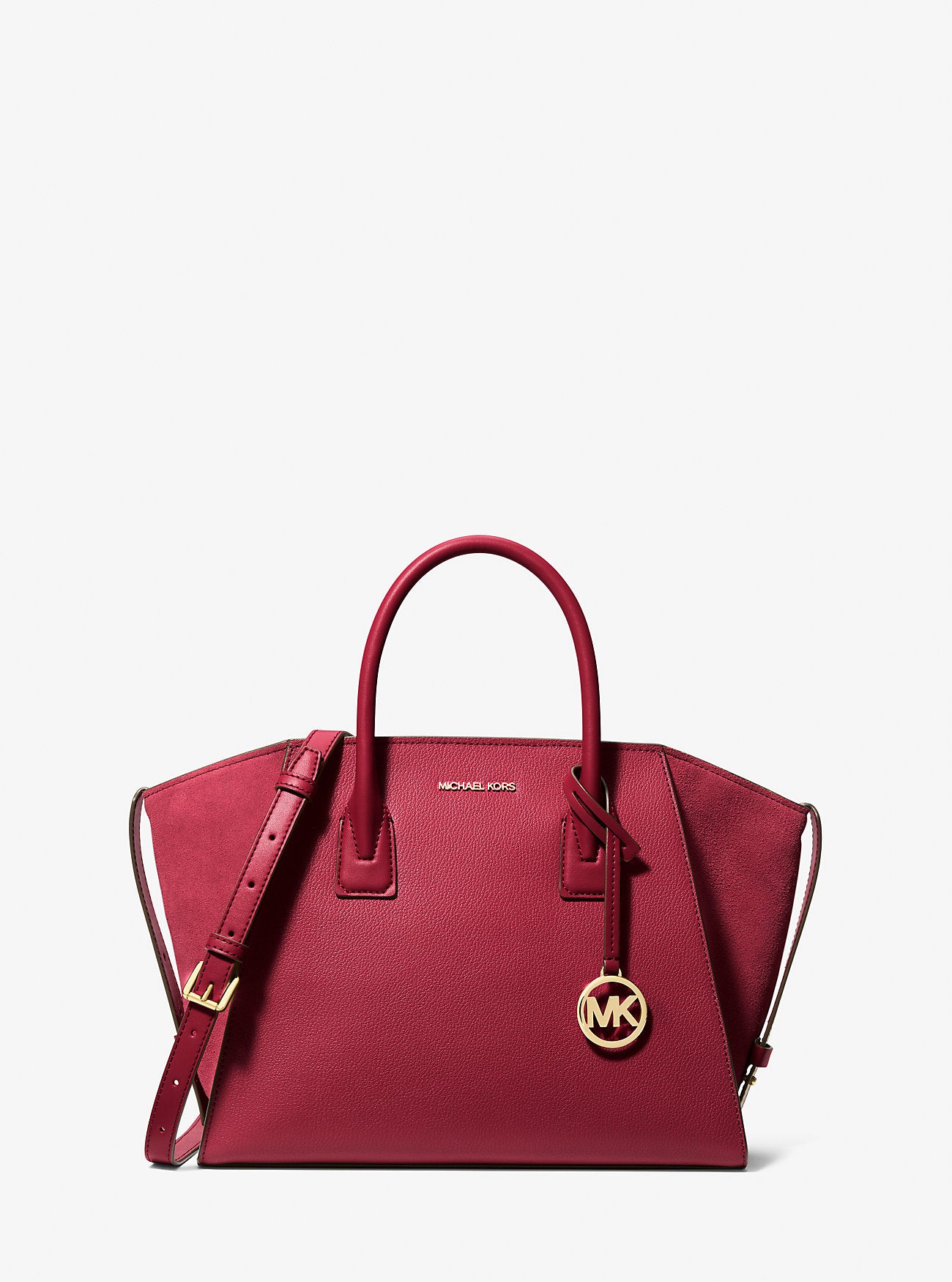 Avril Large Leather and Suede Satchel Cherry Cherry