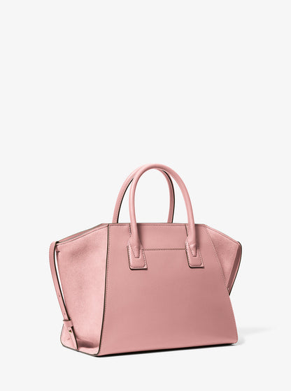 Avril Large Leather and Suede Satchel Powder Blush Powder Blush