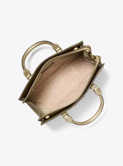 Sheila Medium Metallic Satchel Pale Gold Pale Gold