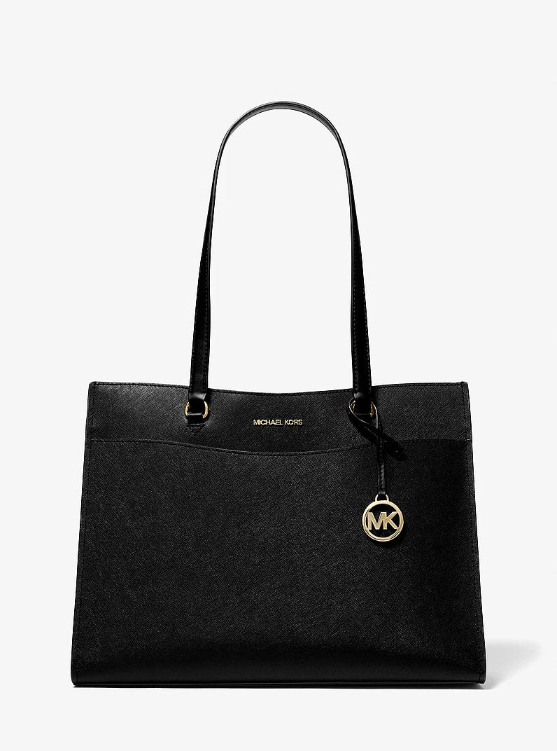 Jet Set Travel Large Saffiano Leather Pocket Tote Bag Black Black