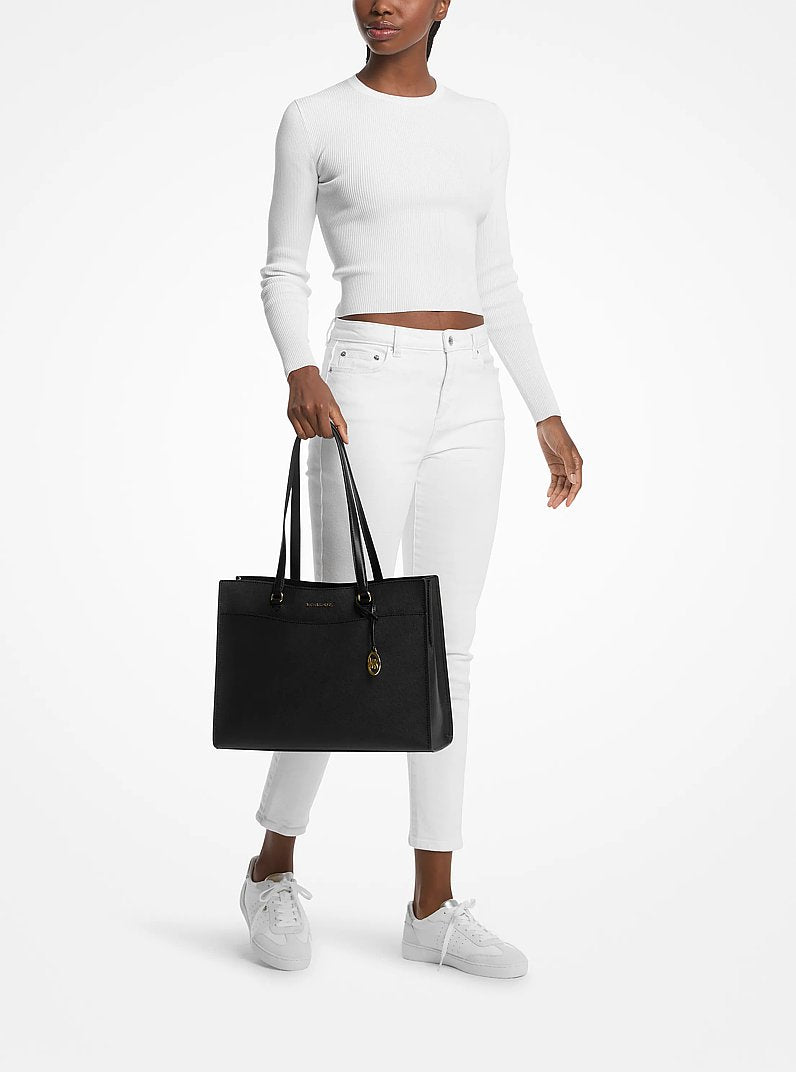 Jet Set Travel Large Saffiano Leather Pocket Tote Bag Black Black
