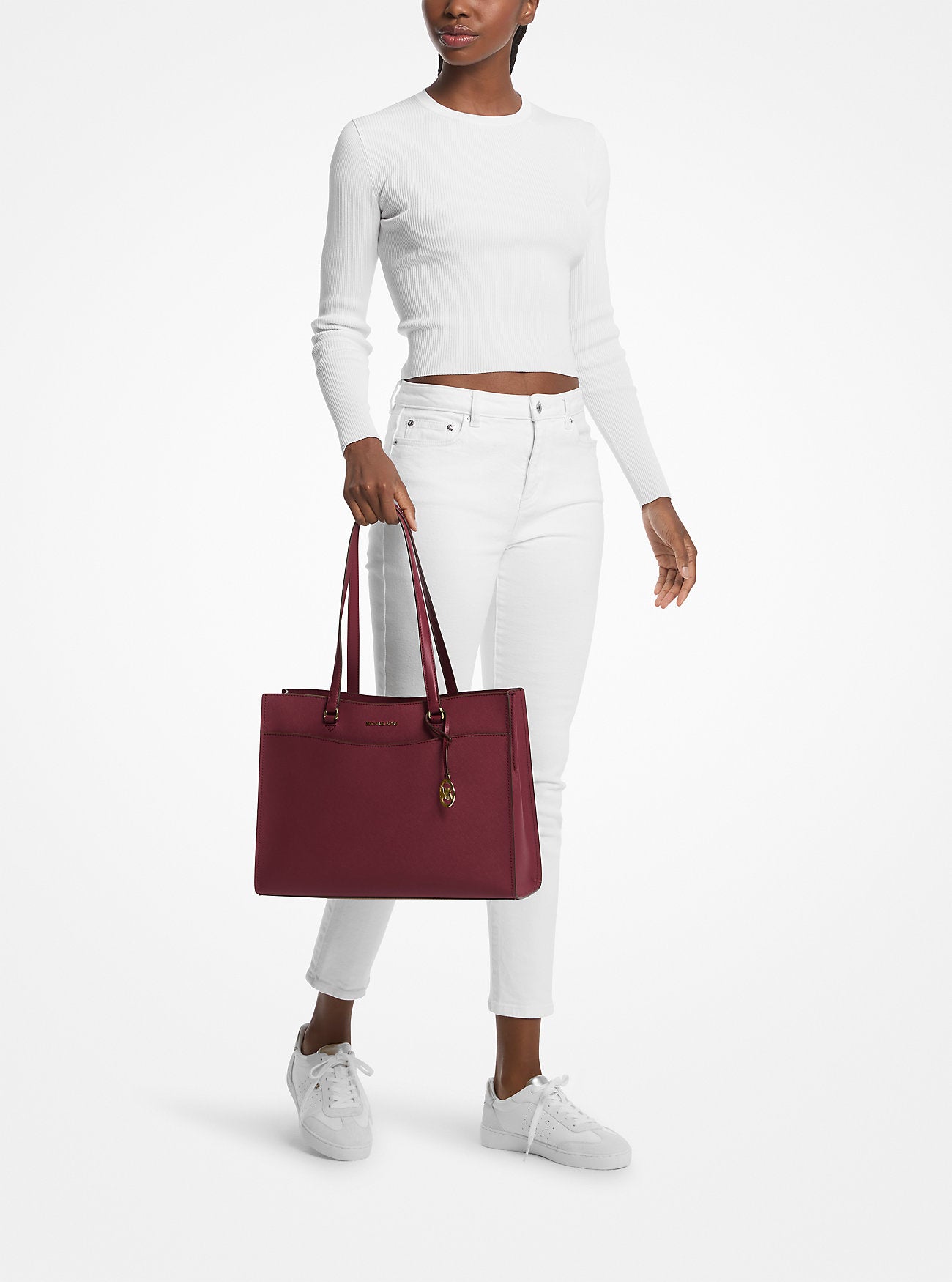 Jet Set Travel Large Saffiano Leather Pocket Tote Bag Cherry Cherry