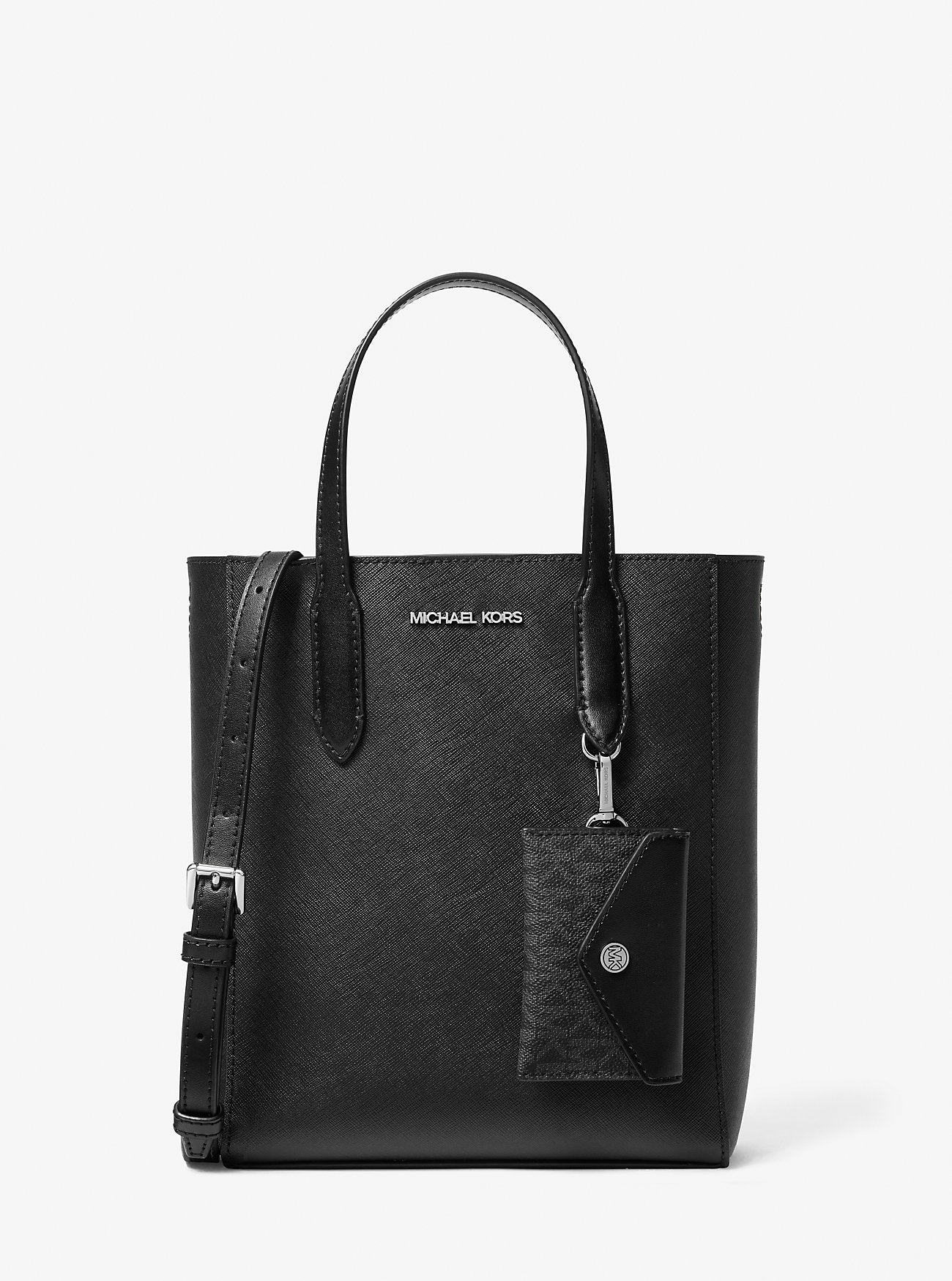 Vincent Small Saffiano Leather Convertible Tote Bag with Card Case Black Black