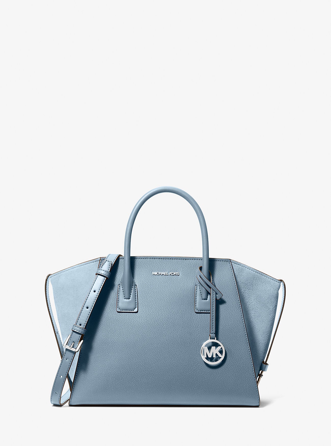 Avril Large Leather and Suede Satchel Pale Blue Pale Blue