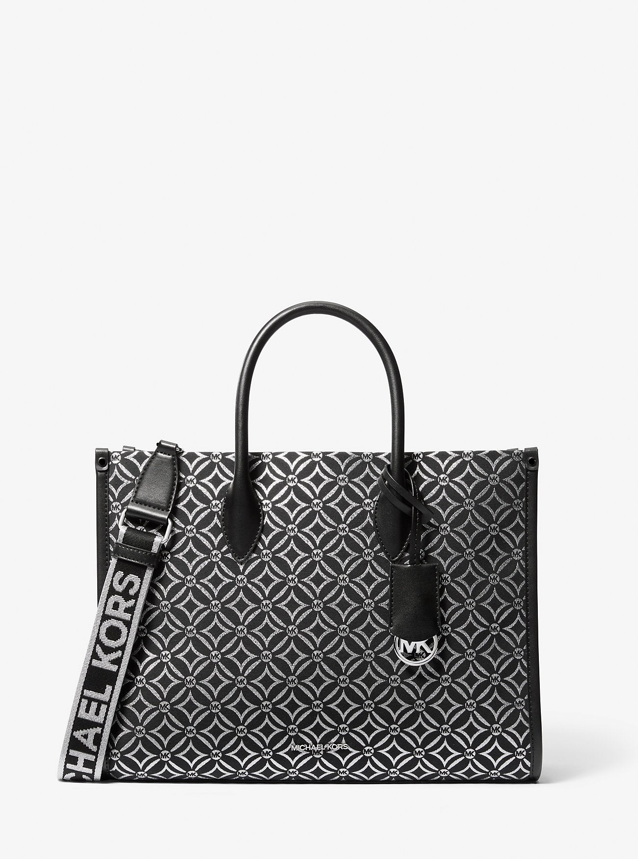 Mirella Medium Metallic Logo Jacquard Tote Bag Black-Silver Black-Silver