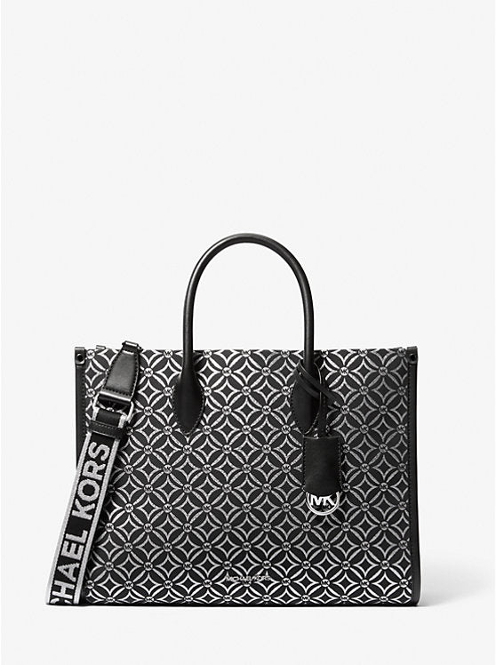 Micheal Kors Mirella Medium Metallic Logo Jacquard Tote Bag 