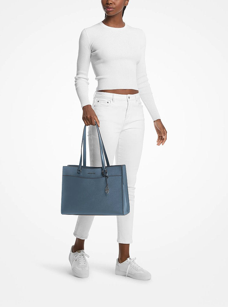 Jet Set Travel Large Saffiano Leather Tote Bag Denim Denim