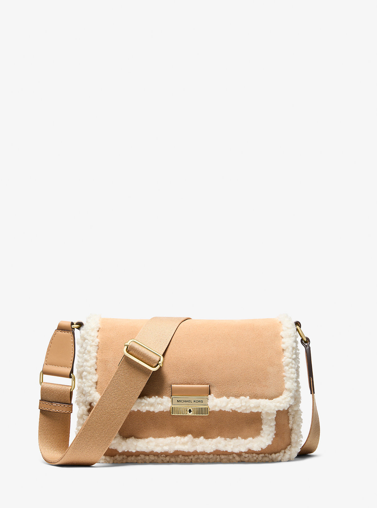 Bradshaw Medium Suede and Faux Shearling Messenger Bag Peanut Peanut