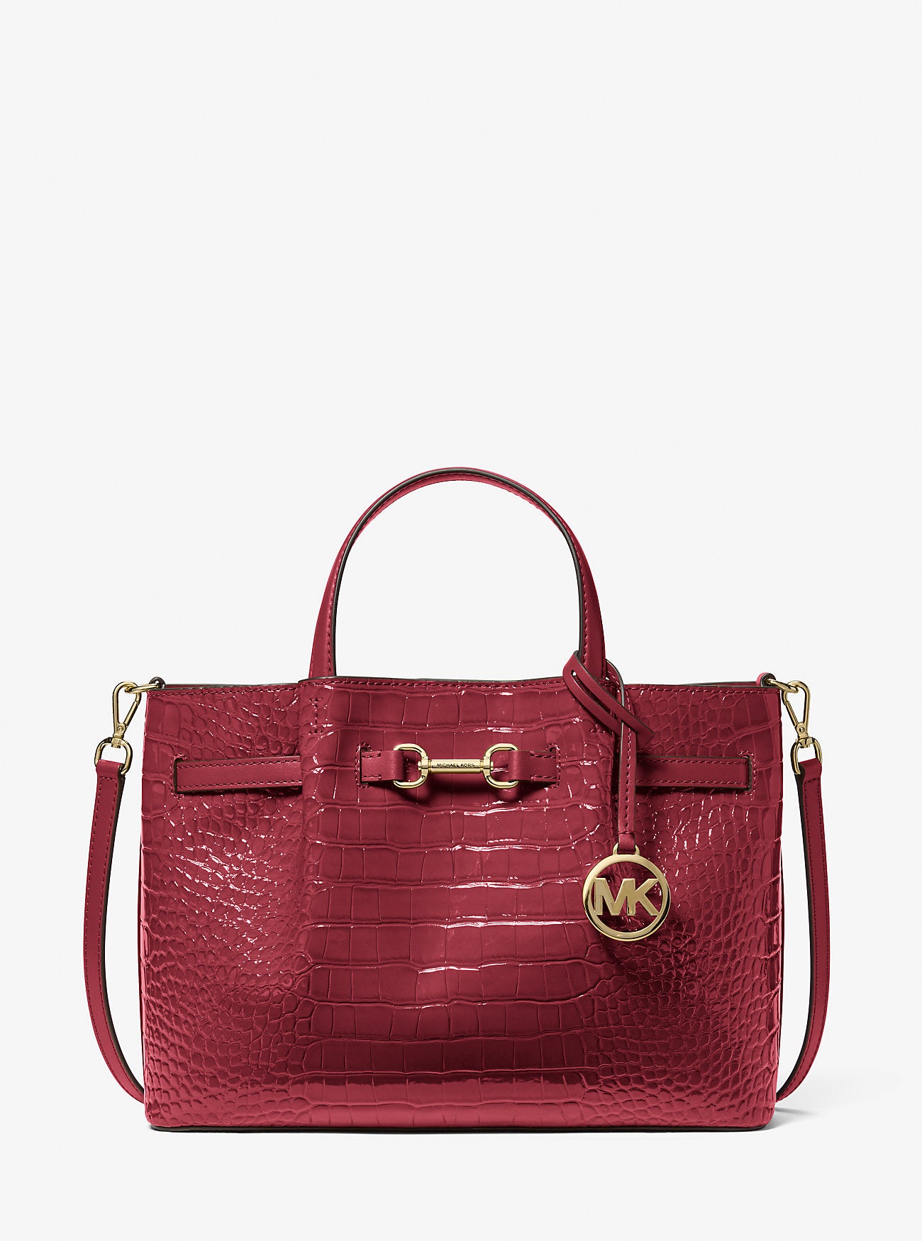 Carson Medium Crocodile Embossed Satchel Cherry Cherry