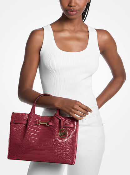 Carson Medium Crocodile Embossed Satchel Cherry Cherry