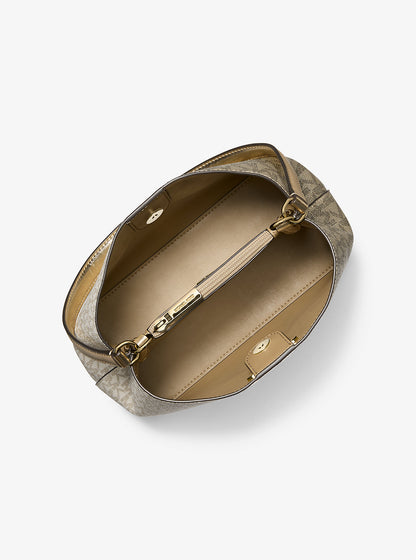 Pratt Medium Two-Tone Metallic Signature Logo Shoulder Bag Pale Gold Pale Gold