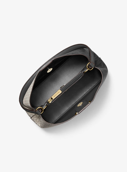 Pratt Medium Two-Tone Signature Logo Shoulder Bag Black Combo Black Combo