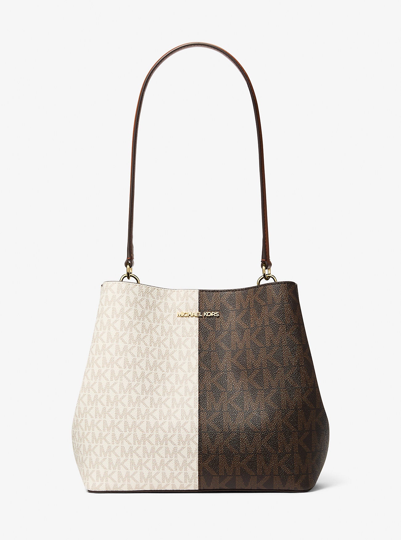 Pratt Medium Two-Tone Signature Logo Shoulder Bag Brown Multi Brown Multi