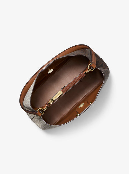 Pratt Medium Two-Tone Signature Logo Shoulder Bag Brown Multi Brown Multi