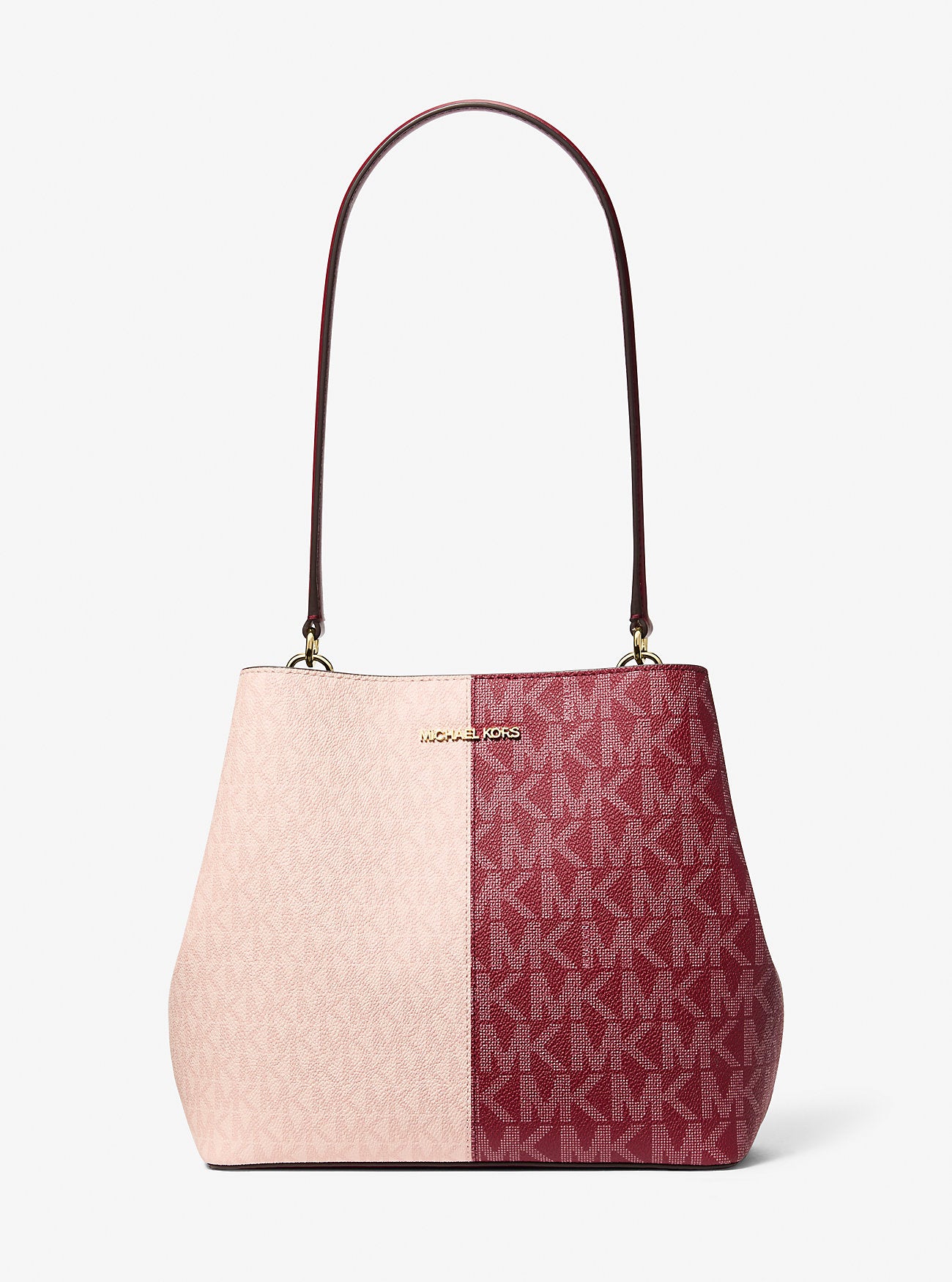 Pratt Medium Two-Tone Signature Logo Shoulder Bag Cherry Multi Cherry Multi