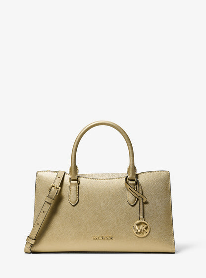 Arden Metallic Top-Zip Satchel Pale Gold Pale Gold