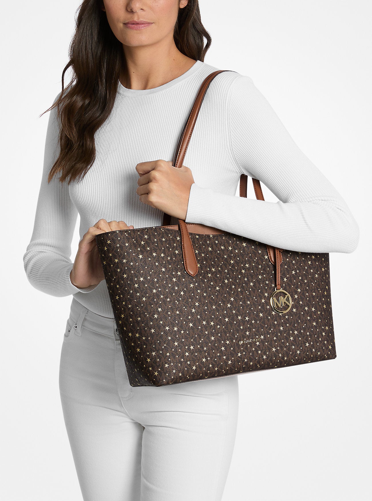 Arden Large Printed Signature Logo Top-Zip Tote Bag Brown Brown