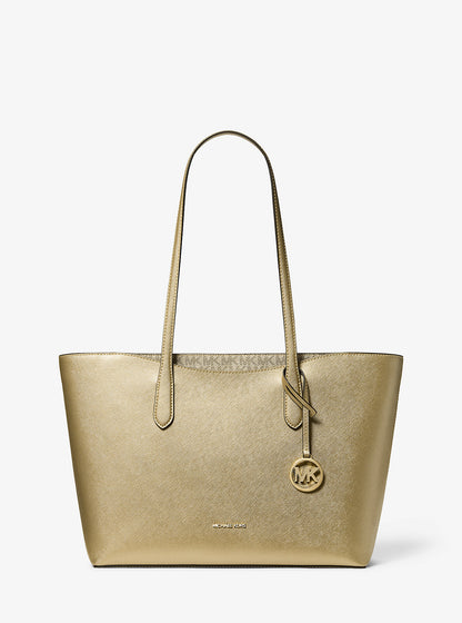 Arden Large Metallic Top-Zip Tote Bag Pale Gold Pale Gold