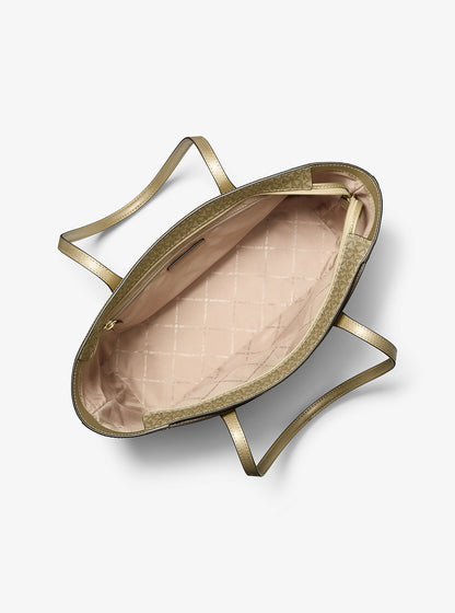 Arden Large Metallic Top-Zip Tote Bag Pale Gold Pale Gold