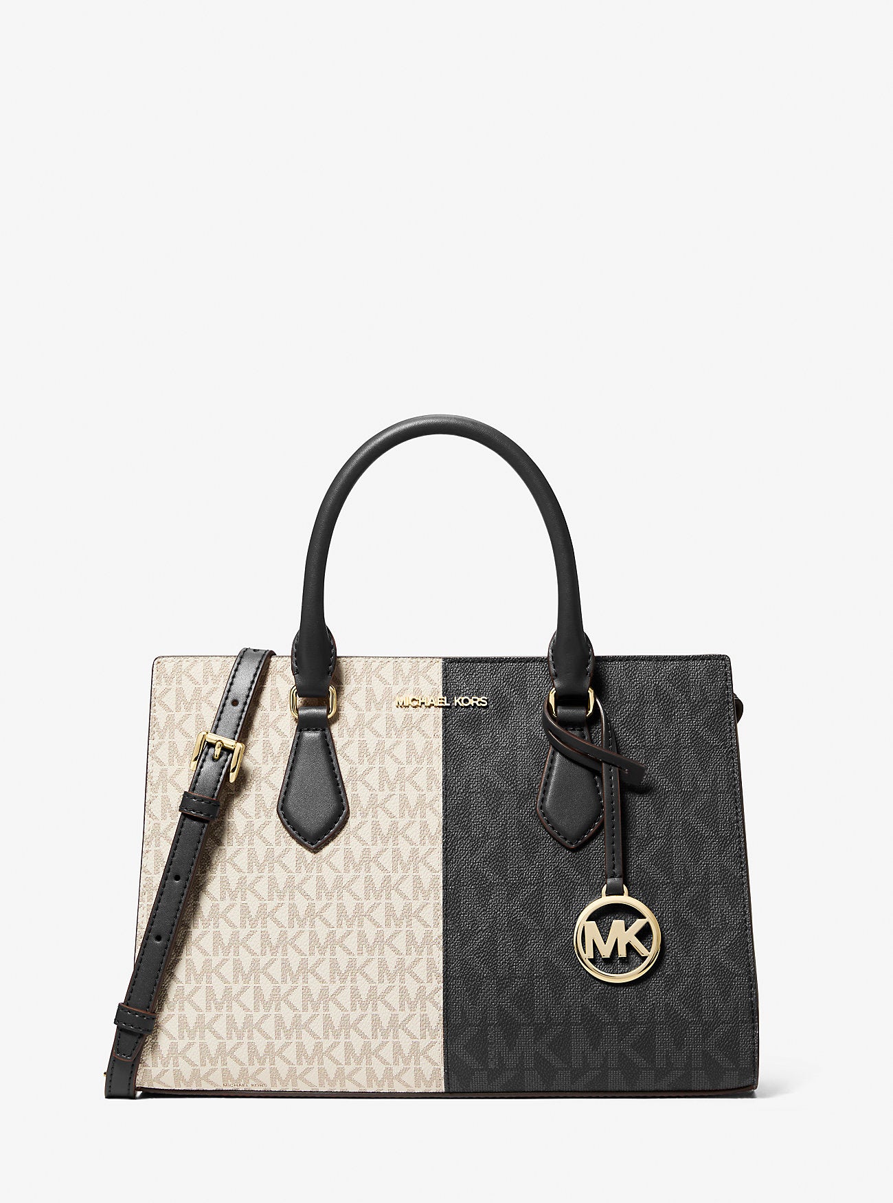 Sheila Medium Two-Tone Metallic Signature Logo Satchel Black Combo Black Combo