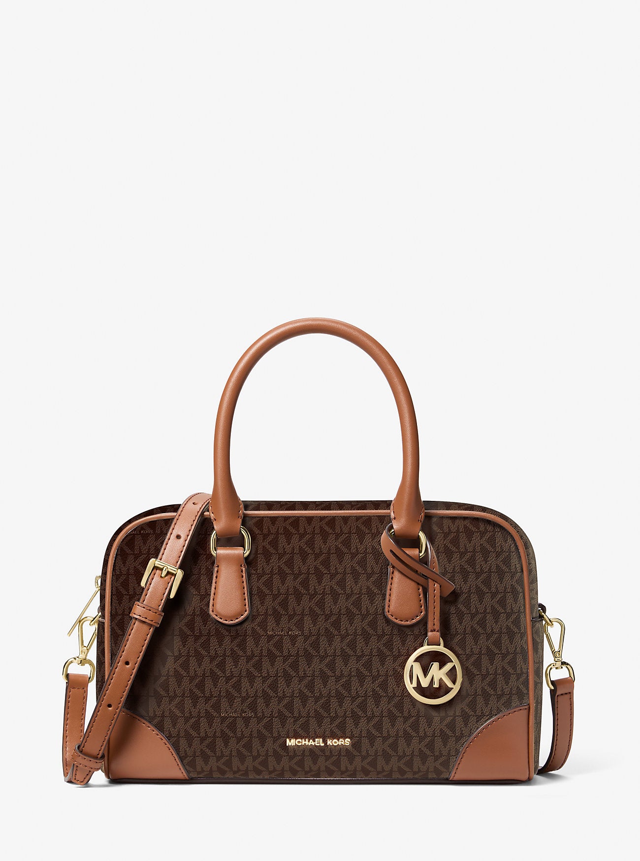 Thompson Medium Signature Logo Satchel Brown Brown
