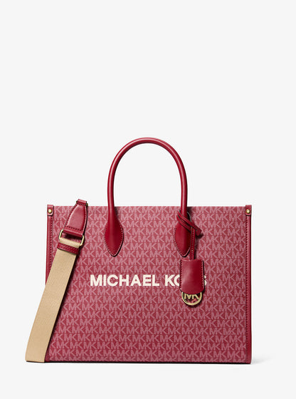 Mirella Medium Metallic Signature Logo Tote Bag Cherry Cherry