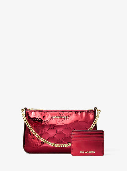 Jet Set Medium Metallic Logo Debossed Pochette and Card Case Gift Set Cherry Cherry