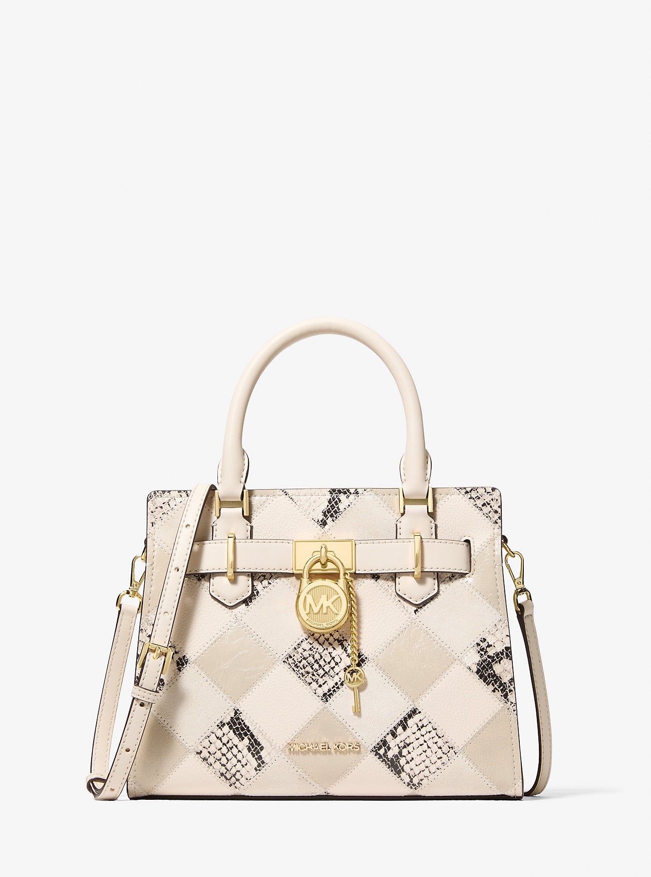 Hamilton Small Patchwork and Snake Embossed Satchel Natural Natural