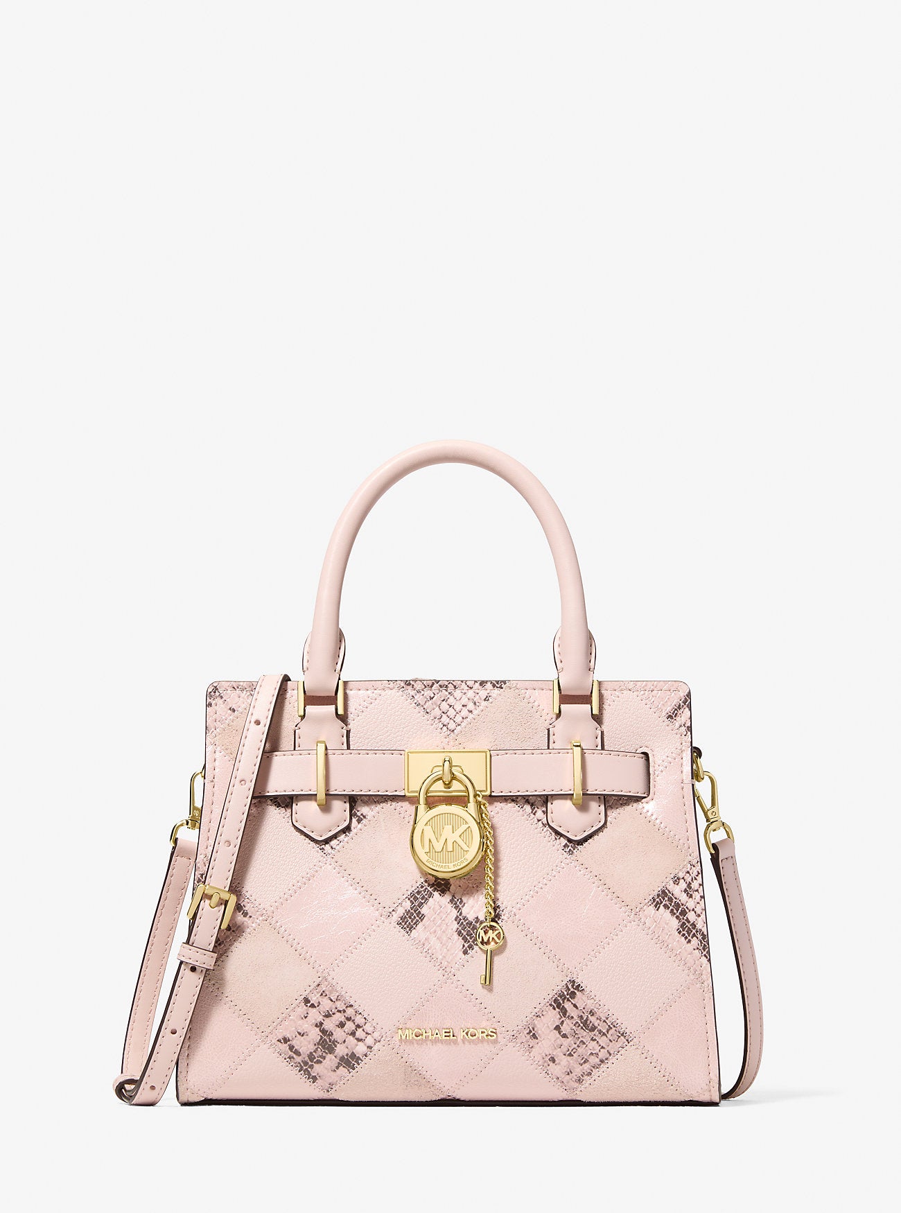 Hamilton Small Patchwork and Snake Embossed Satchel Powder Blush Powder Blush