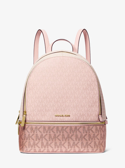 Rhea Medium Metallic Signature Logo Backpack Powder Blush Powder Blush