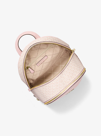 Rhea Medium Metallic Signature Logo Backpack Powder Blush Powder Blush