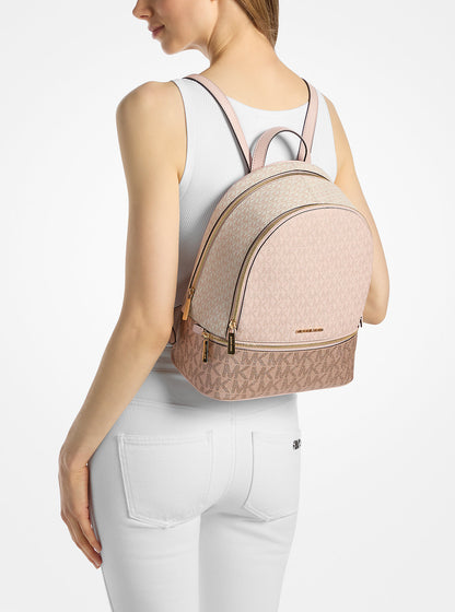 Rhea Medium Metallic Signature Logo Backpack Powder Blush Powder Blush