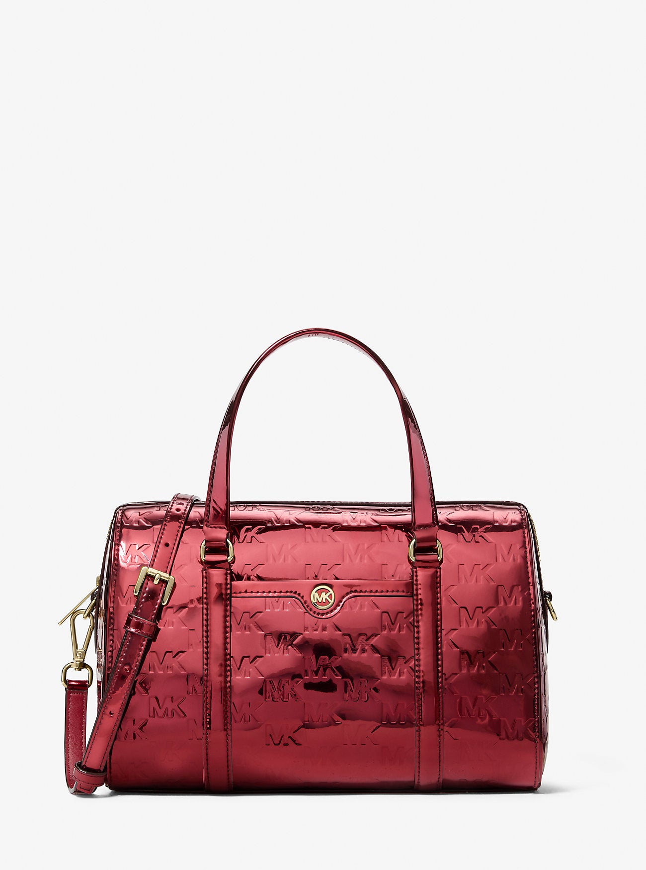 Jet Set Medium Metallic Logo Debossed Satchel Cherry Cherry