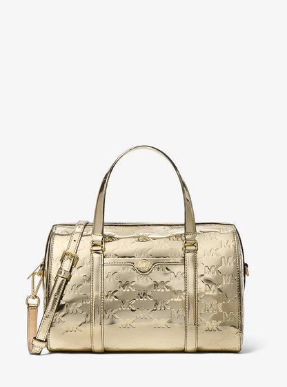 Jet Set Medium Metallic Logo Debossed Satchel Pale Gold Pale Gold