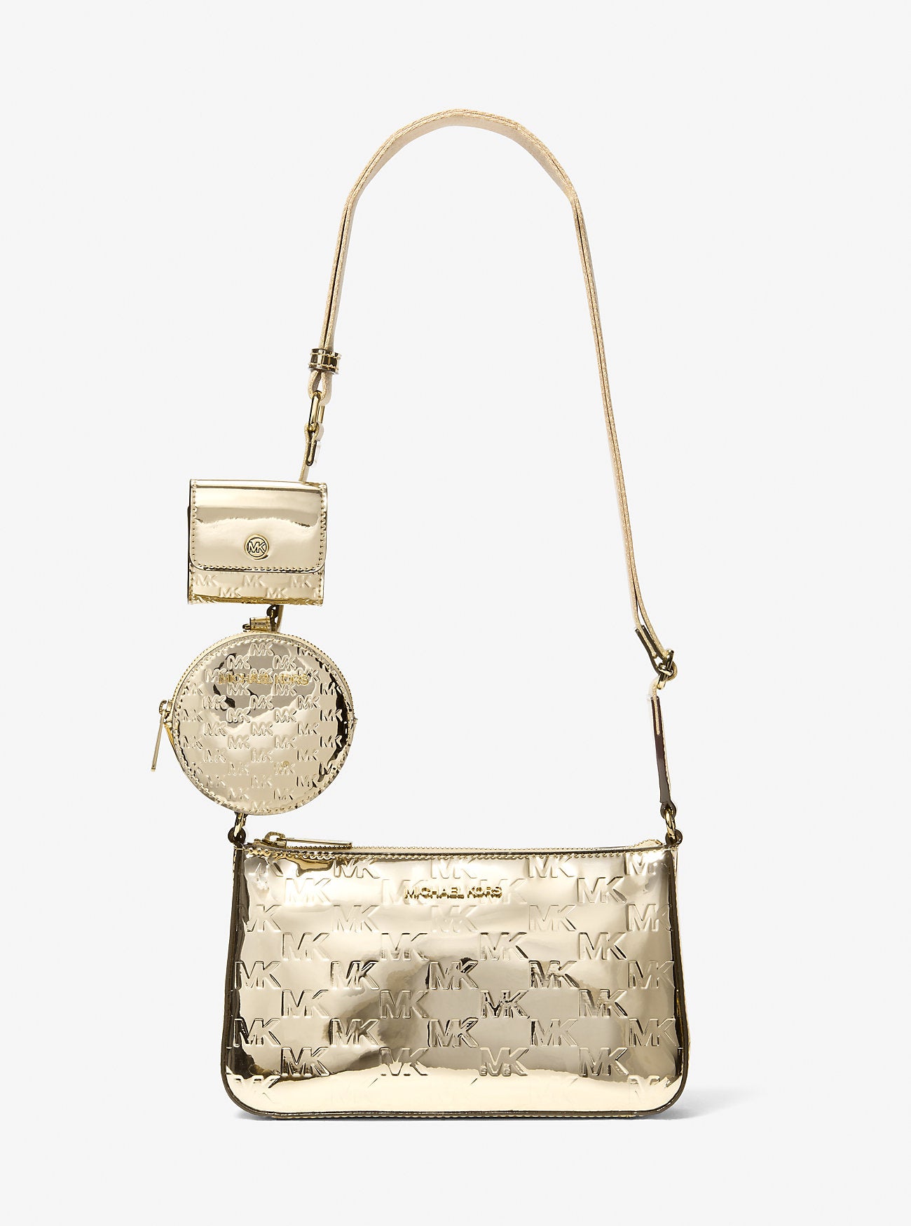 Jet Set Small Metallic Logo Debossed Crossbody Bag with Case for Apple Airpods Pro® Pale Gold Pale Gold