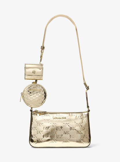 Jet Set Small Metallic Logo Debossed Crossbody Bag with Case for Apple Airpods Pro® Pale Gold Pale Gold