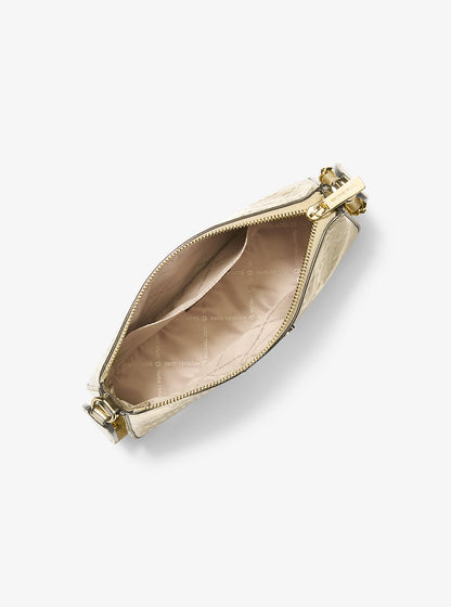 Jet Set Small Metallic Logo Debossed Crossbody Bag with Case for Apple Airpods Pro® Pale Gold Pale Gold