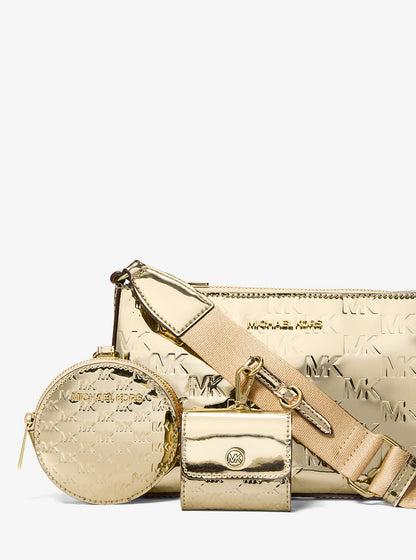 Jet Set Small Metallic Logo Debossed Crossbody Bag with Case for Apple Airpods Pro® Pale Gold Pale Gold