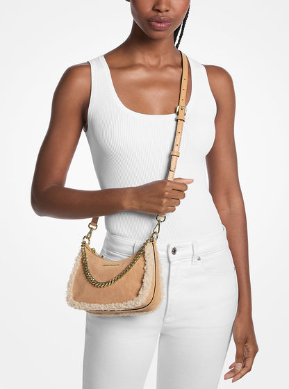 Jet Set Small Suede and Faux Shearling Convertible Crossbody Bag Peanut Peanut