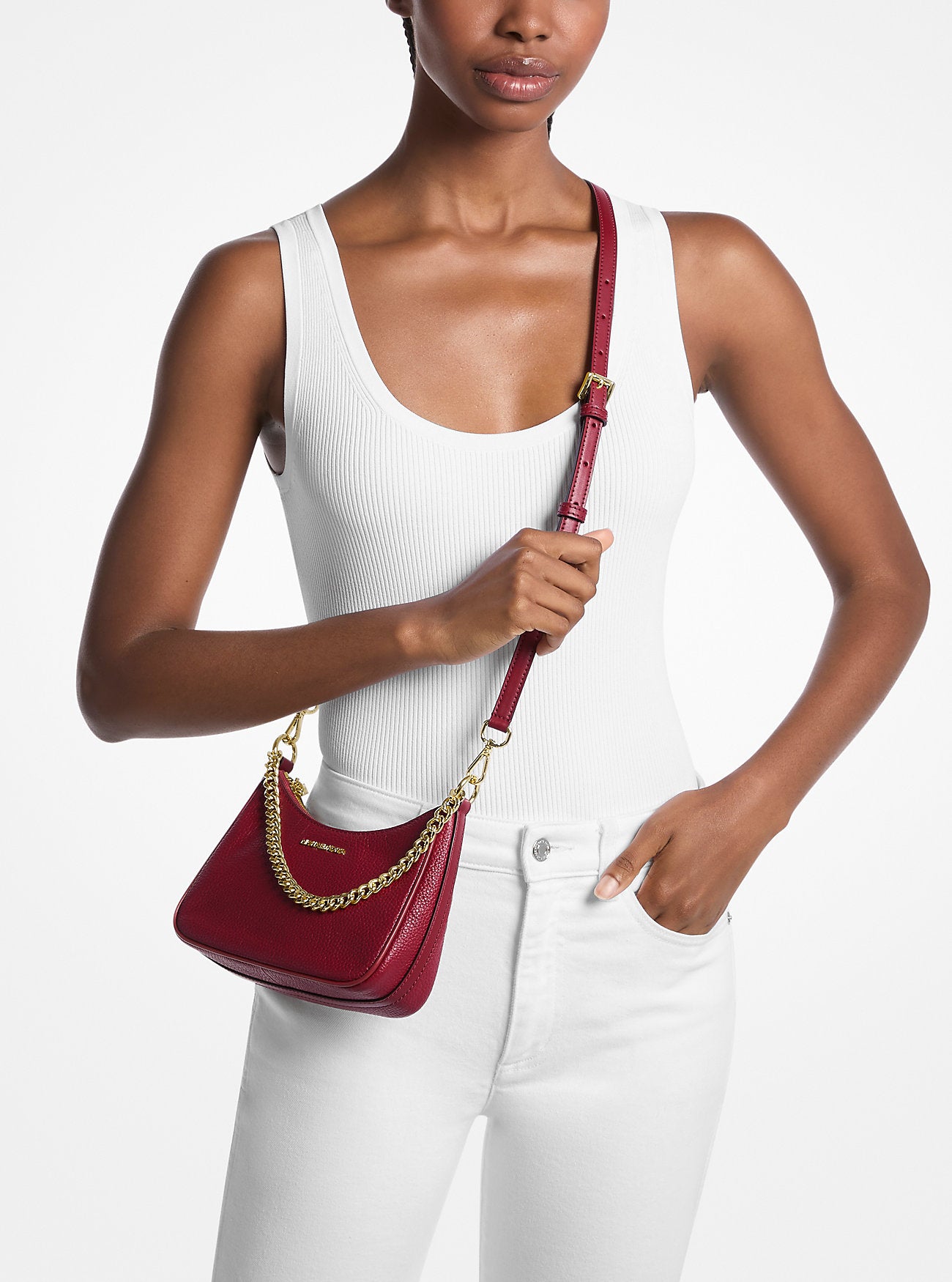Jet Set Travel Pebbled Leather Convertible Crossbody Bag Cherry Cherry