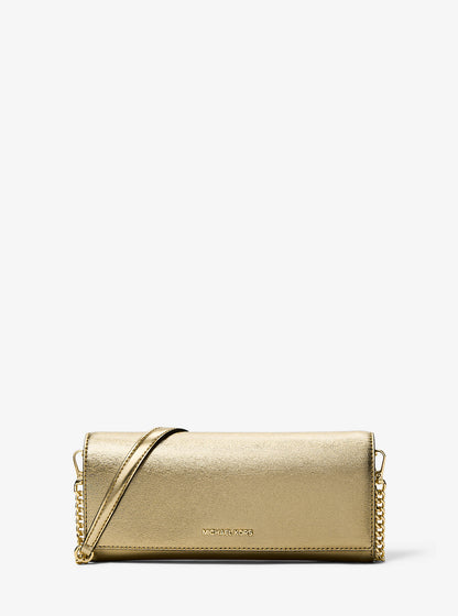 Jet Set Medium Embellished Metallic Leather Clutch Pale Gold Pale Gold