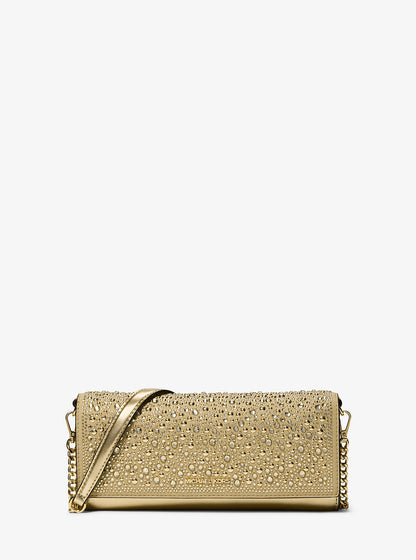 Jet Set Medium Metallic Leather Clutch Pale Gold Pale Gold